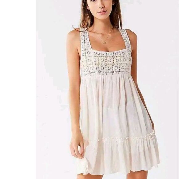 URBAN OUTFITTERS OUT FROM UNDER Thalia Tiered Slip Dress Ivory Cream S - Picture 1 of 13